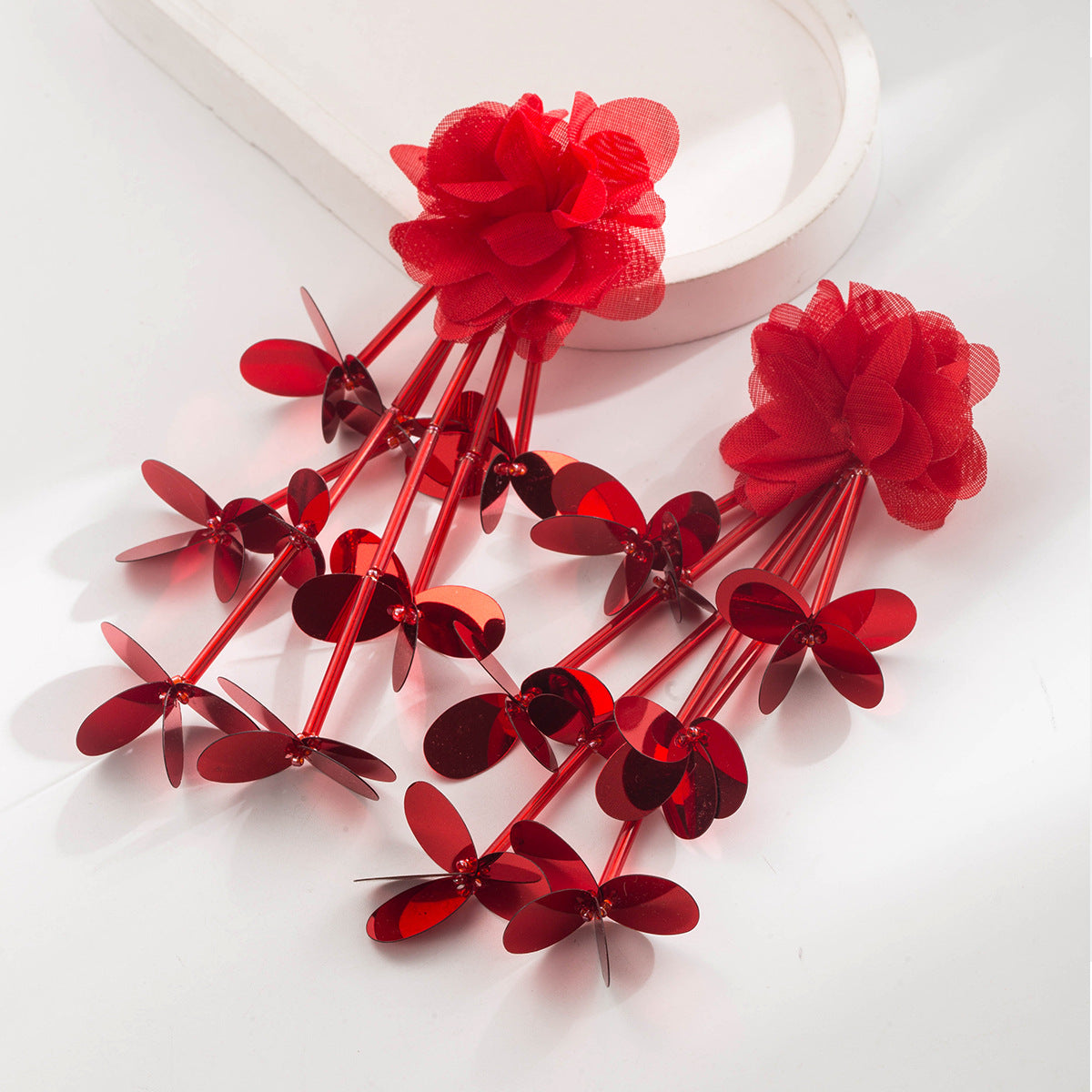 Trendy Floral Tassel Drop Earrings for Women