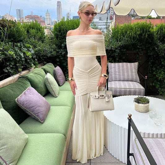 Off-Shoulder Ruched Sheer Panel Party Dress