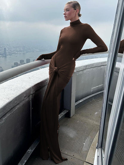 Elegant High Neck Long Sleeve Bodycon Dress