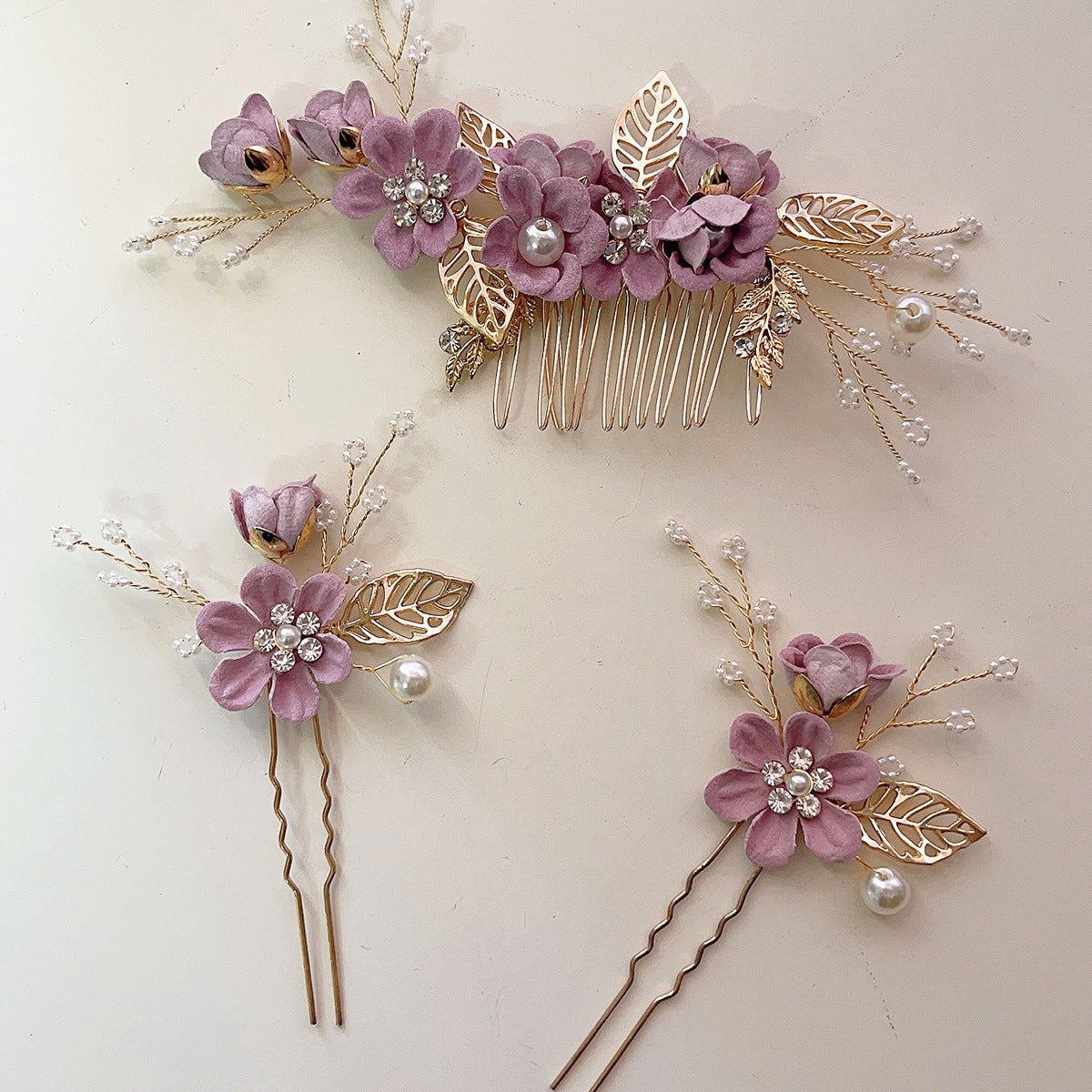 Bridal Floral Hair Combs Set in Pastel Colors