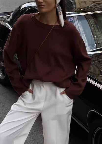 Relaxed Fit Ribbed Knit Sweater Brown