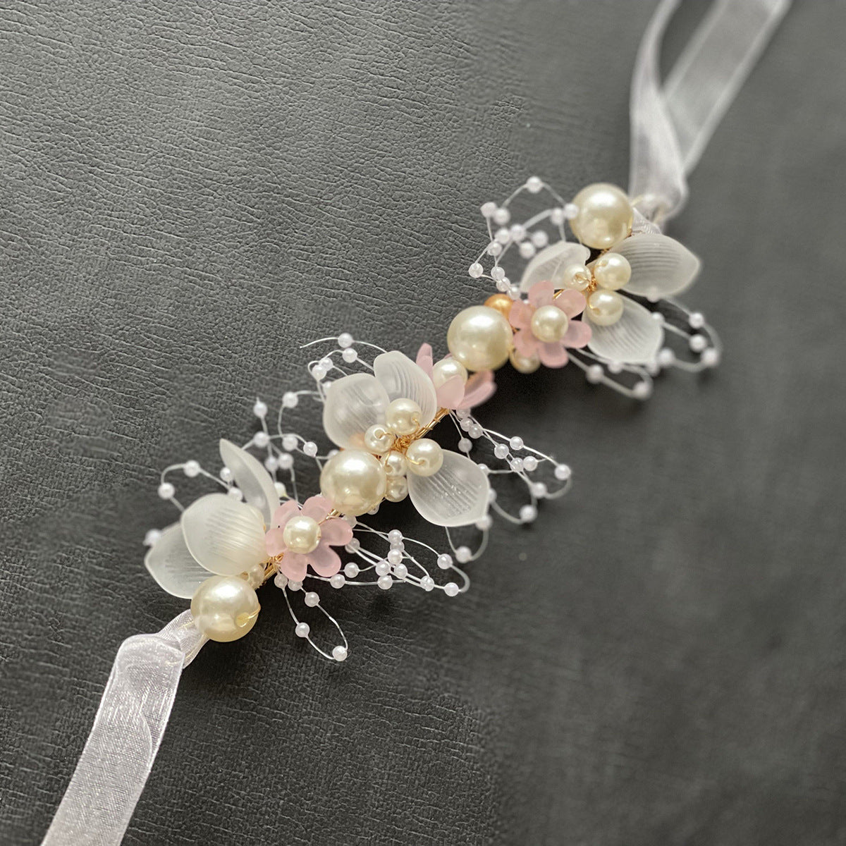 Bridal Pearl Handcrafted Wrist Flower and Headband Set