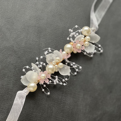 Bridal Pearl Handcrafted Wrist Flower and Headband Set