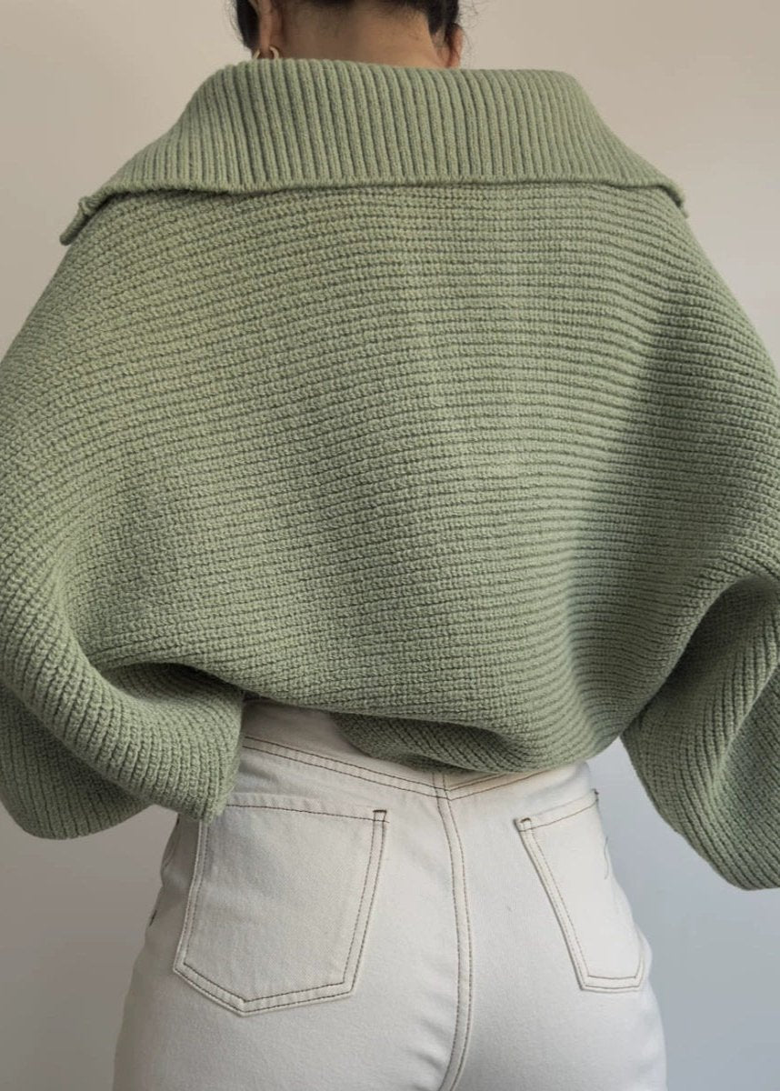 Ribbed Knit Sweater With Structured Collar