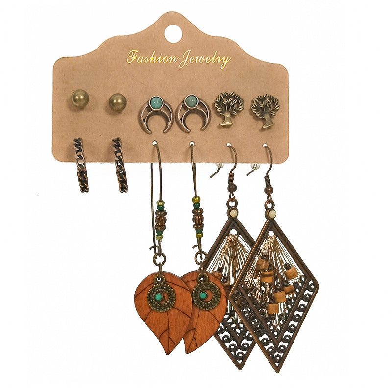 Geometric Alloy Tassel Earrings Set Vintage Style for Women