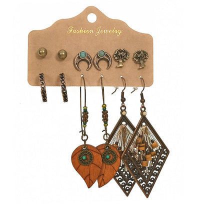 Geometric Alloy Tassel Earrings Set Vintage Style for Women