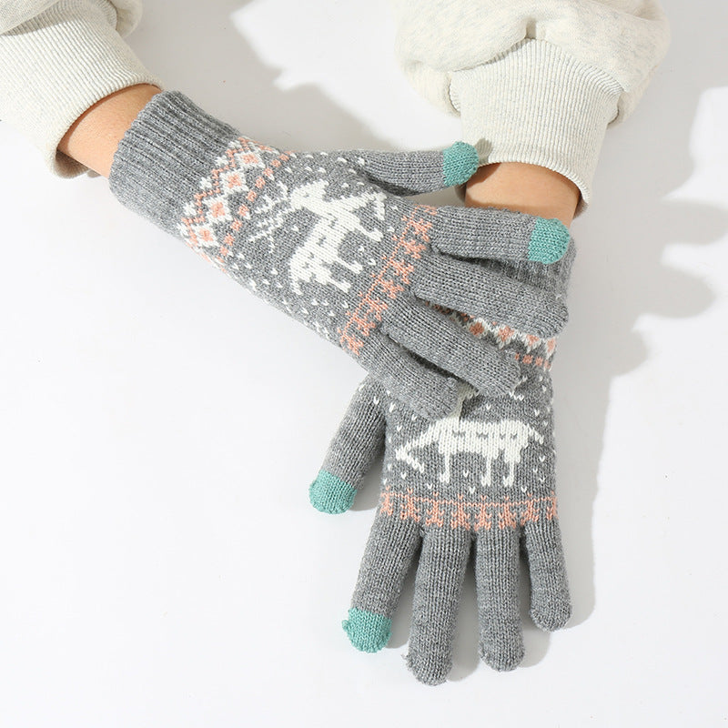 Touch Screen Cute Deer Fleece Lined Thermal Gloves for Men and Women