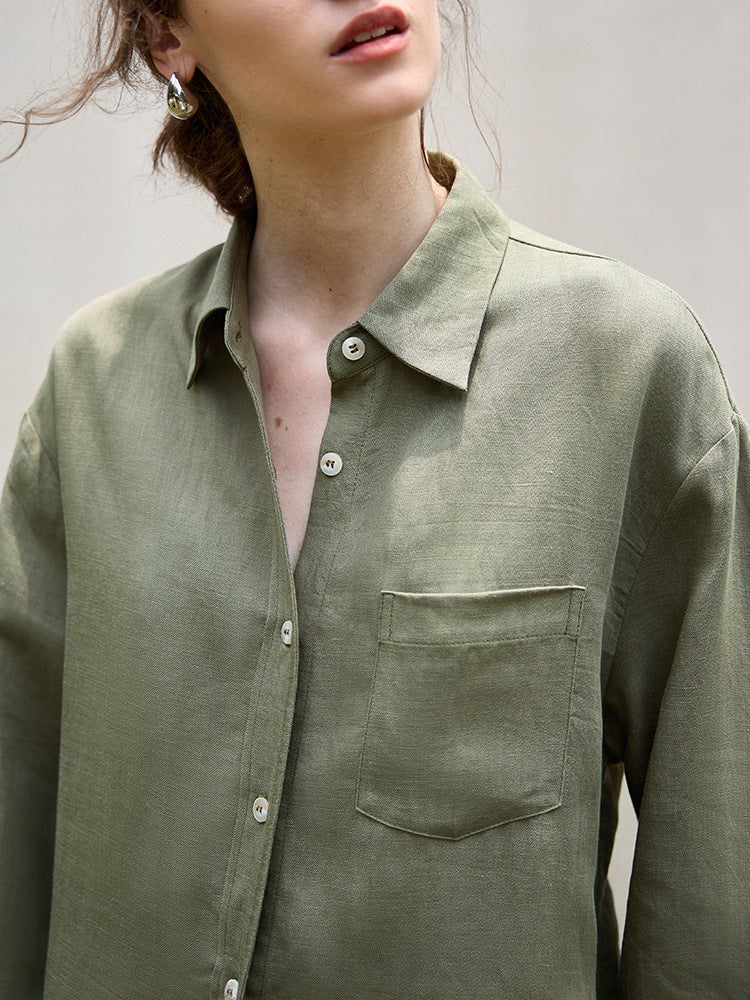 French Style Long Sleeve Women's Shirt Jacket With Tie Waist