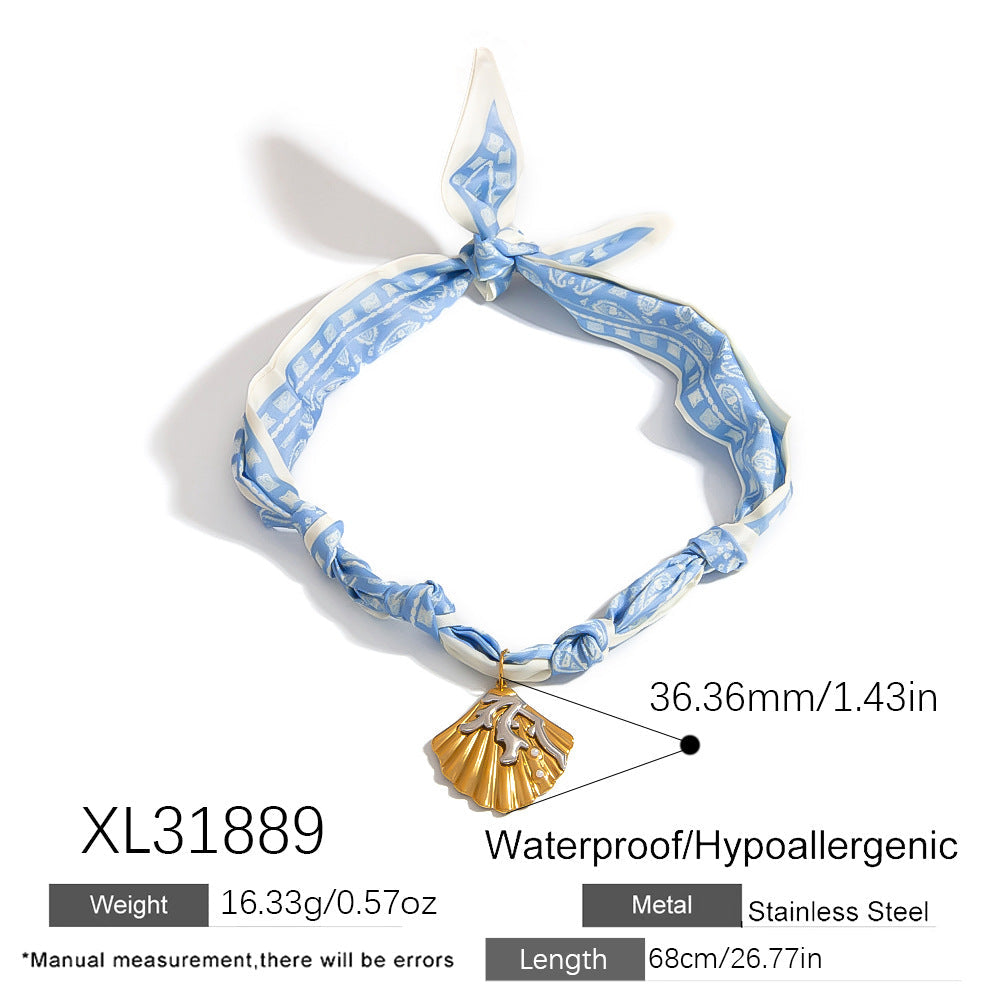 Stainless Steel Scarf Necklace with Fruit and Animal Pendants
