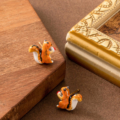 Sweet Forest-Inspired Hand-Painted Enamel Squirrel Earrings