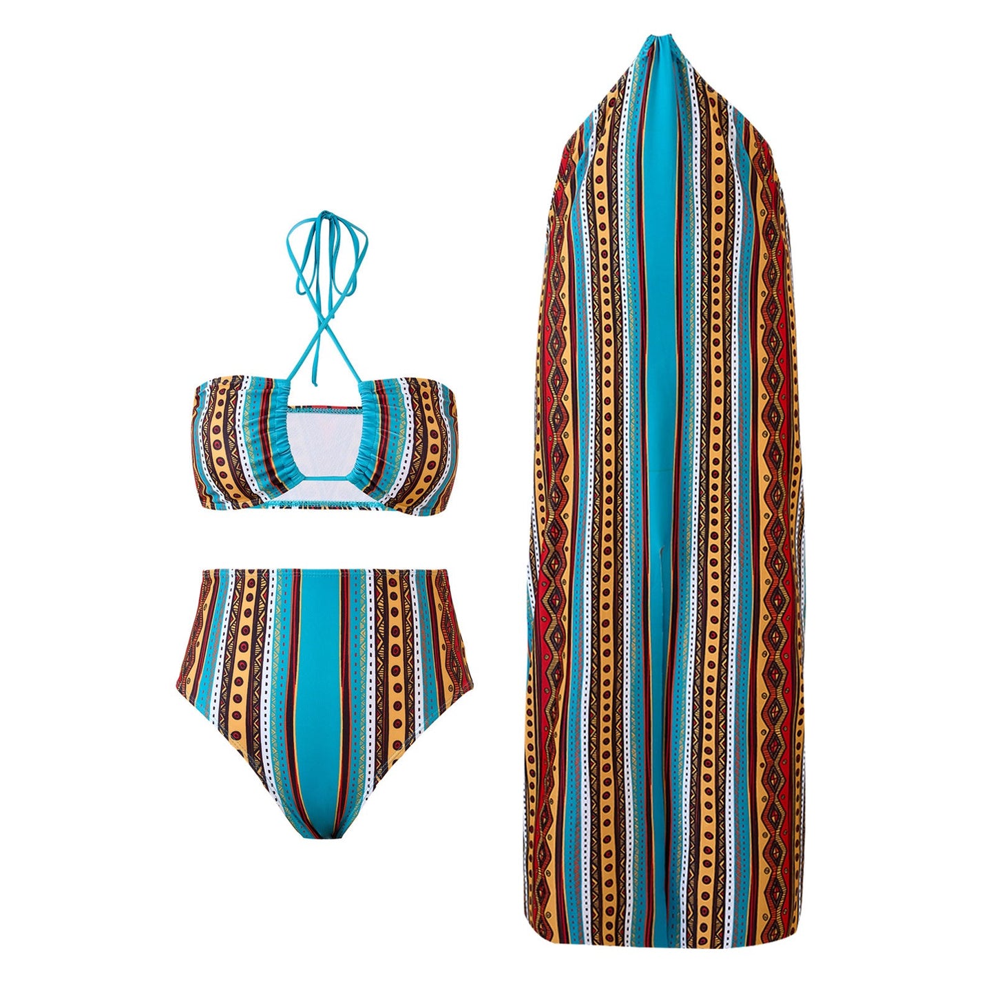 3PCS Vintage Print Sexy Halter Swimwear