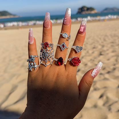 Halloween Gothic Skull Vintage Rings Punk Spider Snake Animal Ring Set