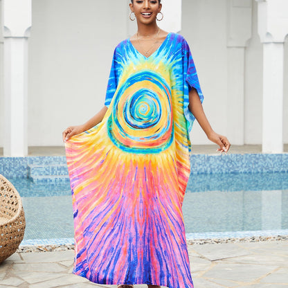 New Cotton Positioning Printed Beach Blouse, Robe-Style Holiday Sunscreen Shirt, Bikini Outer Blouse