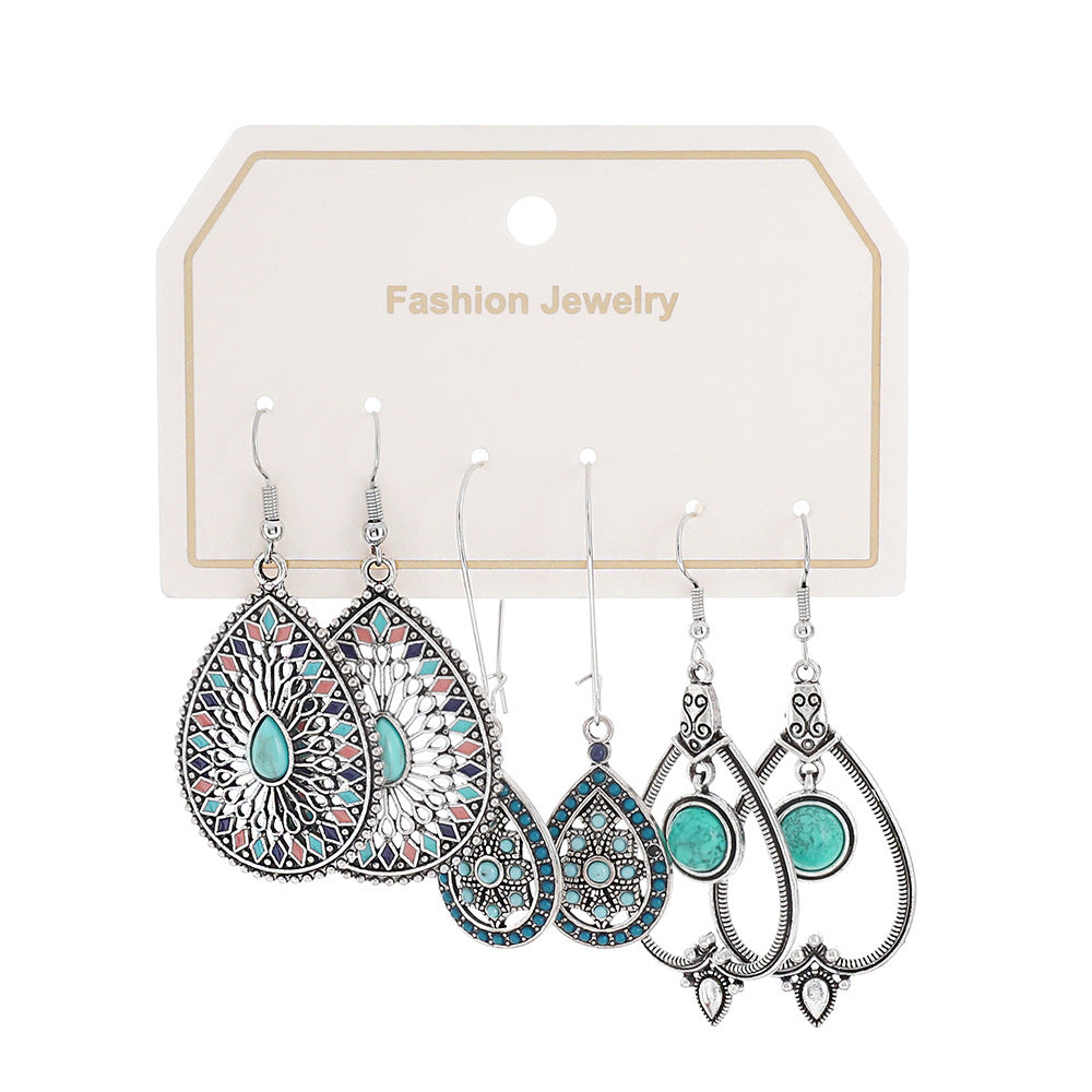 Bohemian Turquoise Tassel Earrings Vintage Alloy Jewelry