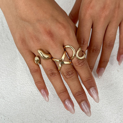 Geometric Metal Cross-Ring Set Trendy Hip-Hop Style