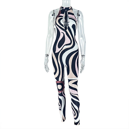 Trendy Zebra Print Bodycon Jumpsuit For Women