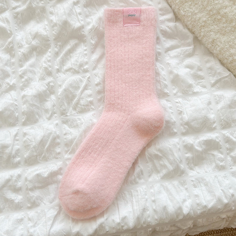 Solid Color Warm Breathable Ribbed Crew Socks
