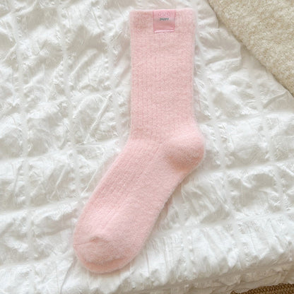 Solid Color Warm Breathable Ribbed Crew Socks