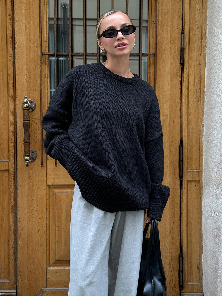 Casual Solid Color Knit Sweater