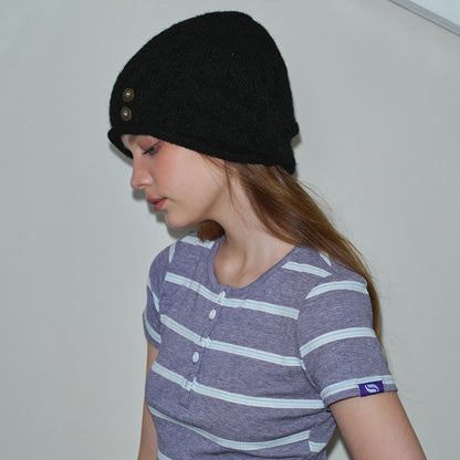 Trendy Knitted Beanie Hat with Unique Buttons