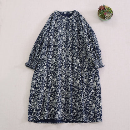 Vintage Floral Long Sleeve Dress With Puff Sleeves