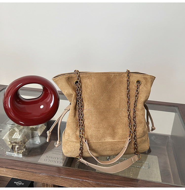 Retro Suede Tote Bag With Chain Strap Stylish Casual Shoulder Bag