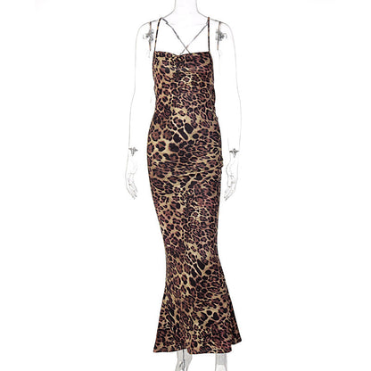 Leopard Print Backless Bodycon Midi Dress