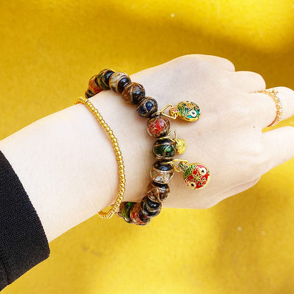 Multi-Treasure Fragrant Ash Glass Beads Bracelet Five-Color Orb Swallowing Gold Beast Couple Prayer Beads Bracelet.