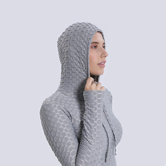 Yoga Clothes Jacquard Bubble Hooded Long Sleeve Women'S Fitness Clothes Sports Yoga Tops