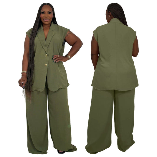 Plus Size V-Neck Sleeveless Two-Piece Outfit