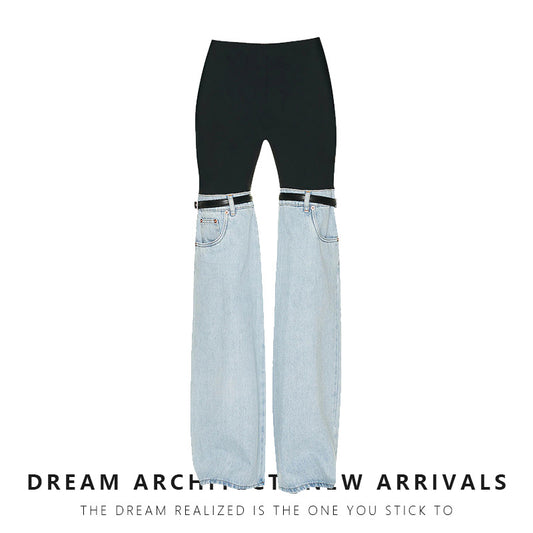 Trendy High-Waisted Straight-Leg Denim Pants