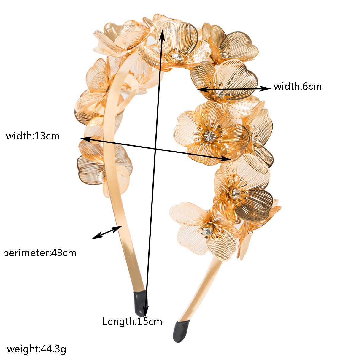 Floral Metal Hairband with Ginkgo Leaf and Rhinestones for Parties