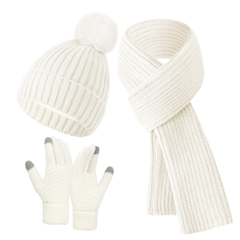 Warm Knitted Winter Hat, Scarf, And Gloves Set
