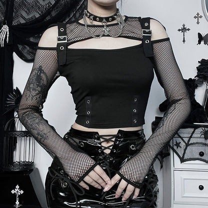 Dark Fashion Shoulder-Baring Long Sleeve Top