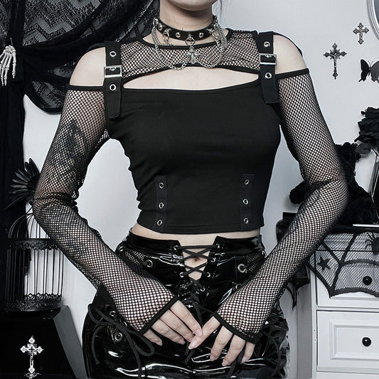 Dark Fashion Shoulder-Baring Long Sleeve Top
