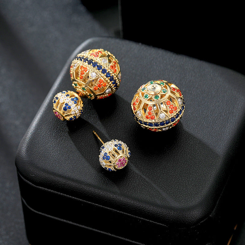 Double-Sided Openwork Front And Rear Ball Ball Earrings Vintage