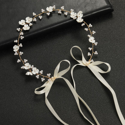 Bridal Pearl Flower Beaded Headband Hair Accessory