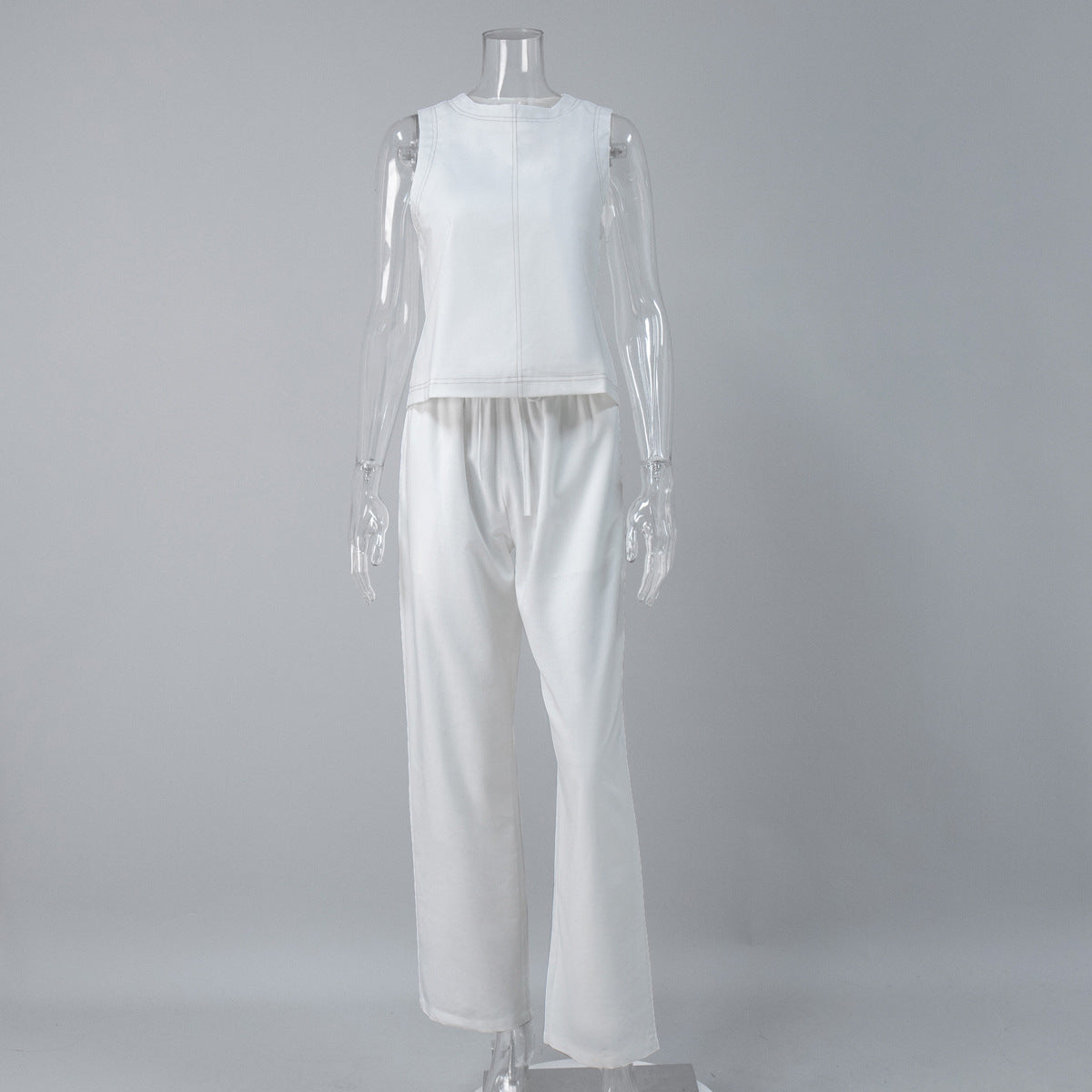 Linen Cotton Sleeveless Top and Wide-Leg Pants Casual Set