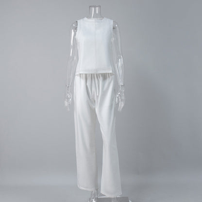 Linen Cotton Sleeveless Top and Wide-Leg Pants Casual Set