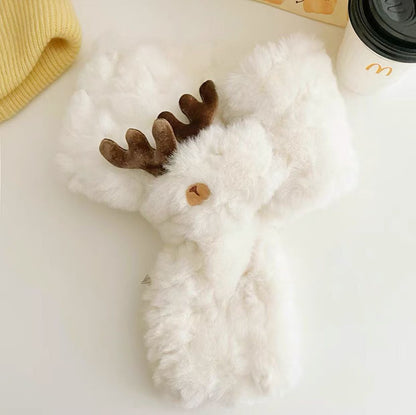 Cute Fuzzy Reindeer Antlers Soft Winter Scarf