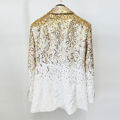 Double-Breasted Blazer Jacket with Sequins and Beading