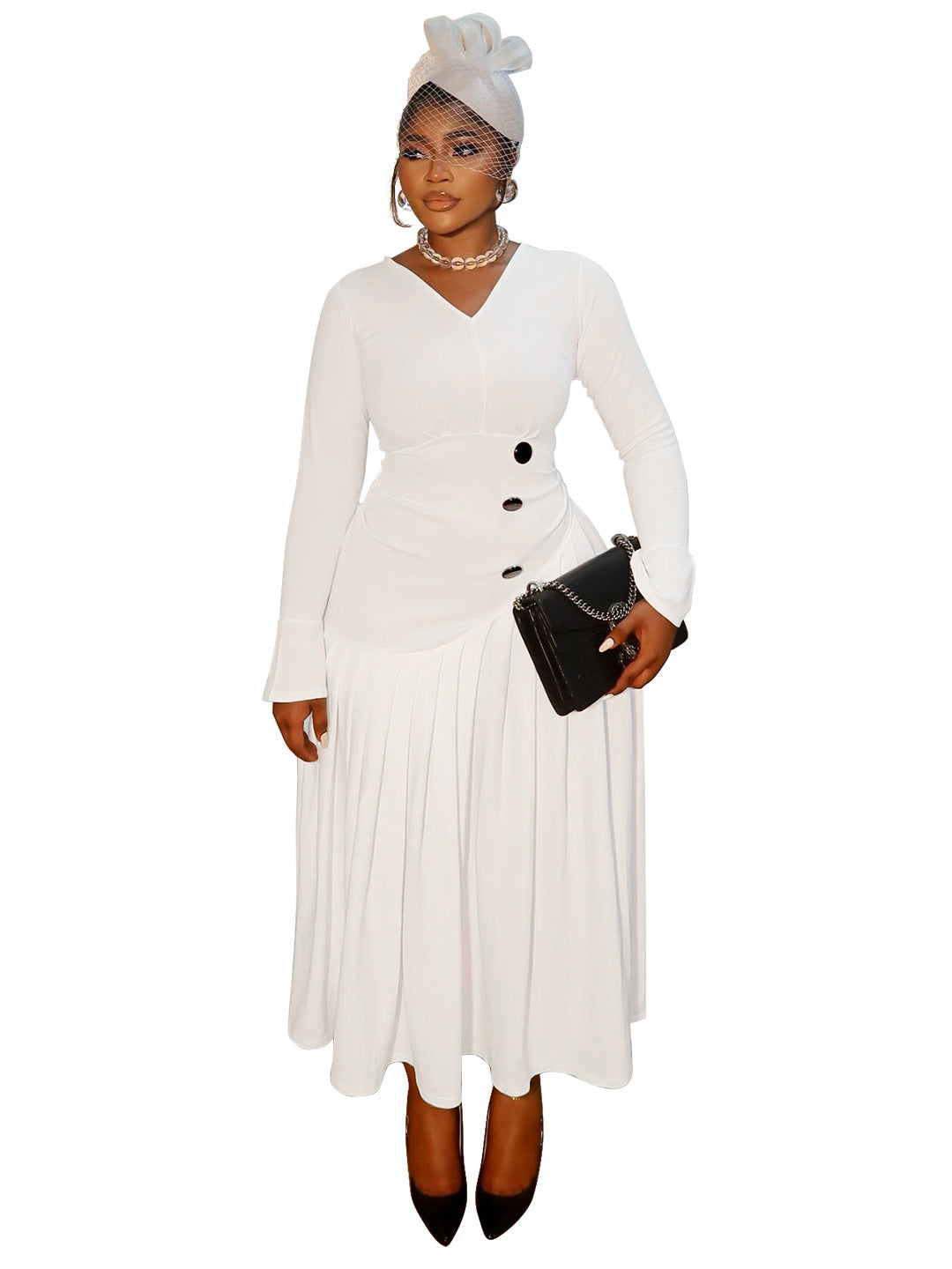 Fashionable V-Neck Maxi Dress With Ruffles
