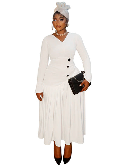 Fashionable V-Neck Maxi Dress With Ruffles