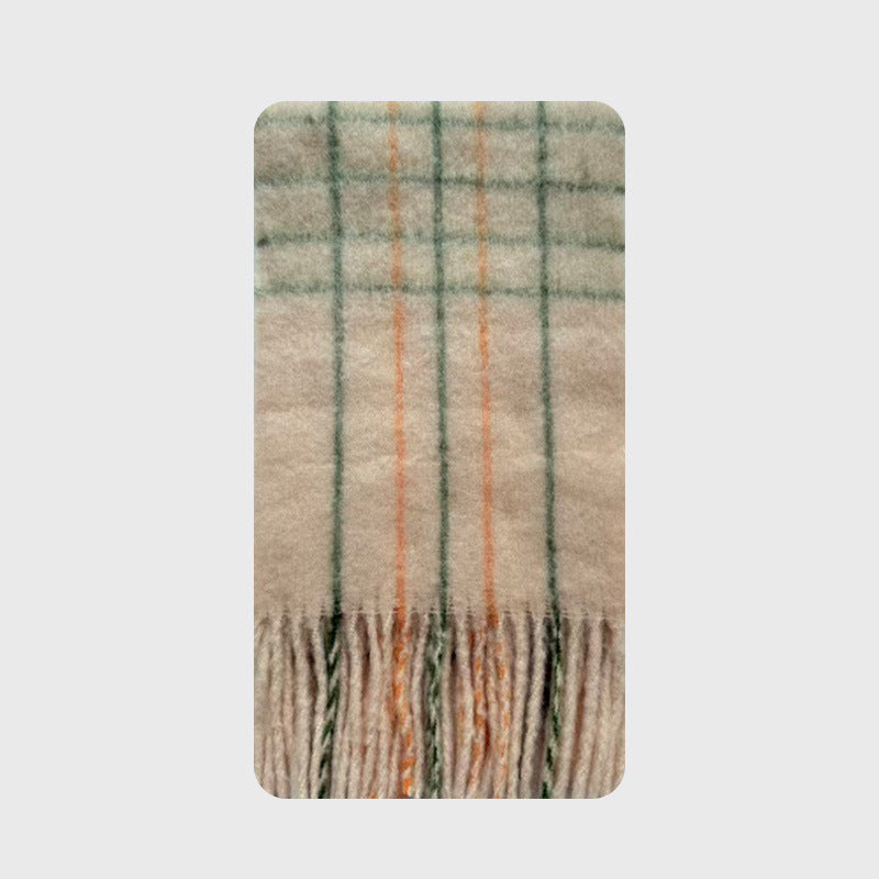 Macaron Color Fringed Check Scarf Soft Wool Blend Shawl