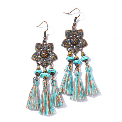 Bohemian Tassel Dangle Earrings Handmade Tribal Style