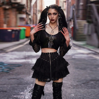 Bodycon Lace Panel Skirt Black Trendy Street Style