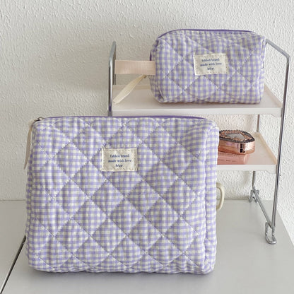 Plaid Simple Color Block Make Up Bag