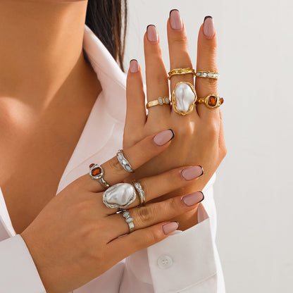 Floral Open Ring With Pearl Accents
