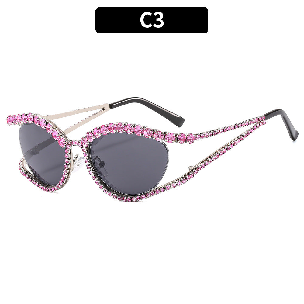 Cat Eye Bling Sunglasses Stylish Metal Frame UV400 Protection
