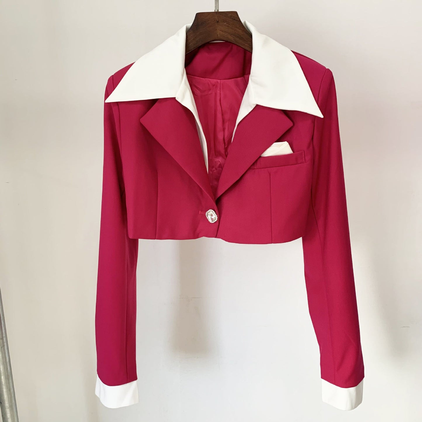 Color Block Crop Blazer And Mini Skirt Set